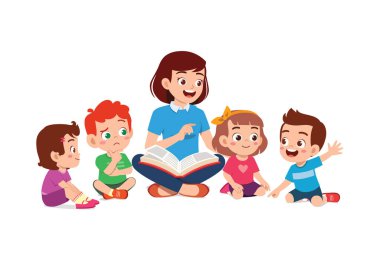 teacher read story book while student sit and listening