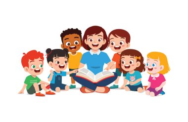 teacher read story book while student sit and listening
