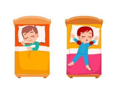 little kid sleep on bed room and feel comfortable