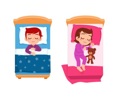 little kid sleep on bed room and feel comfortable