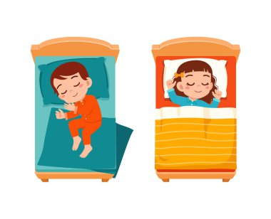 little kid sleep on bed room and feel comfortable