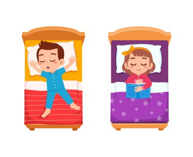 little kid sleep on bed room and feel comfortable