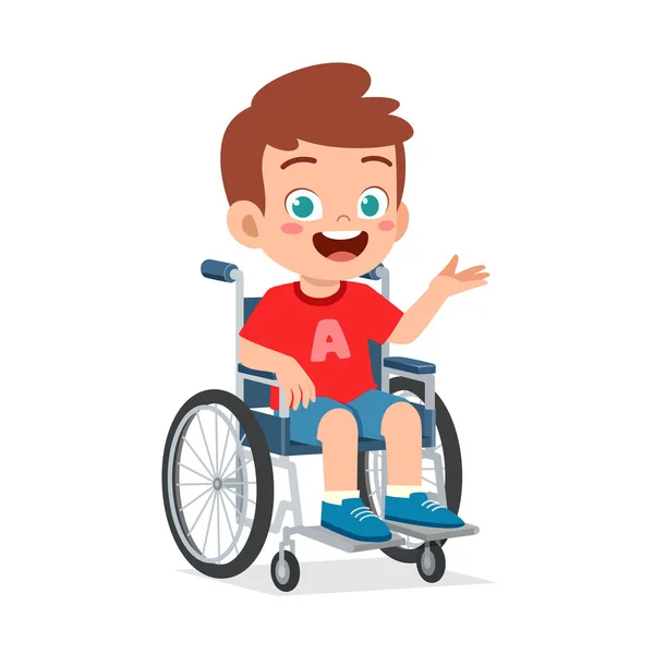 Little Kid Sit Wheelchair Feel Happy — Stock Vector