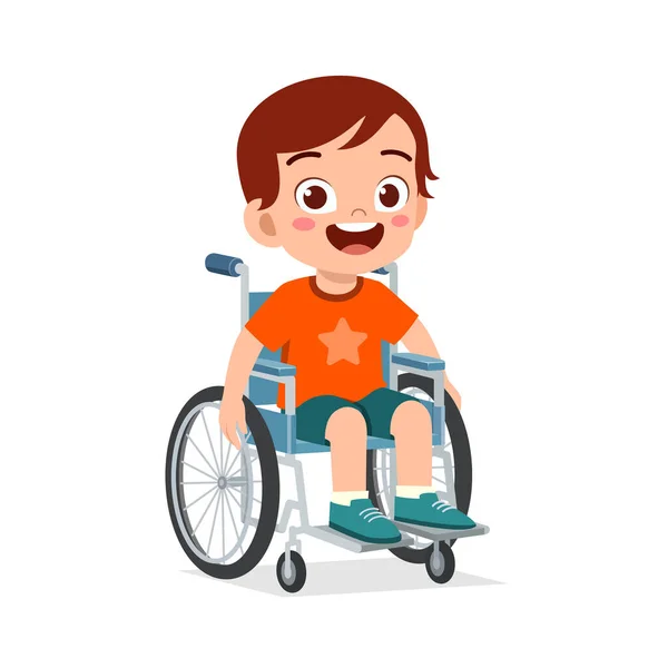 Little Kid Sit Wheelchair Feel Happy — Vector de stock