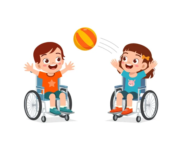 Little Kid Wheelchair Play Ball Friend — Stock vektor