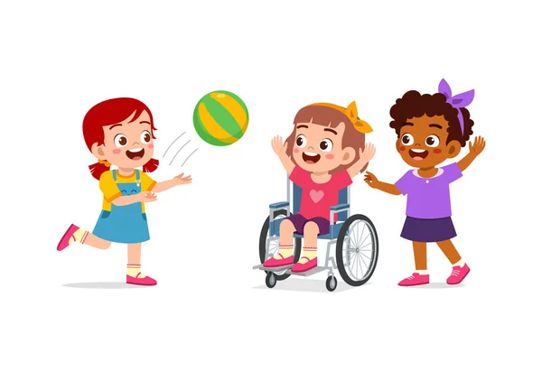 Little Kid Wheelchair Play Ball Friend — Vettoriale Stock