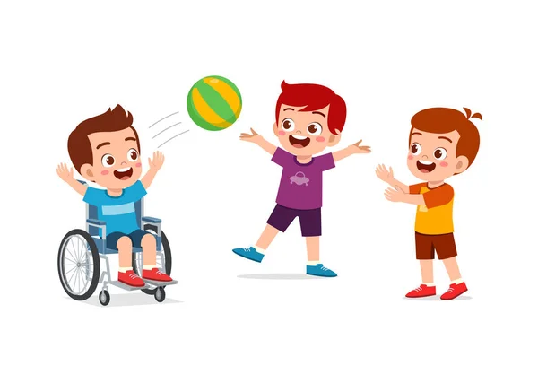 Little Kid Wheelchair Play Ball Friend — Vettoriale Stock