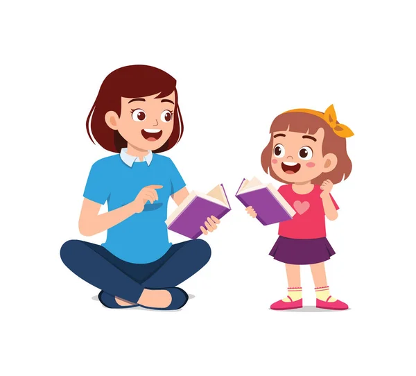 Little Kid Learn How Read Teacher — Image vectorielle