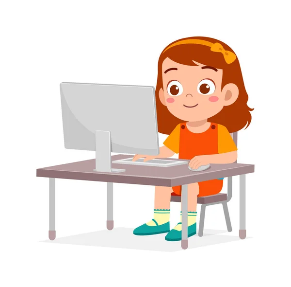 Cute Little Kid Use Computer Study Internet — ストックベクタ