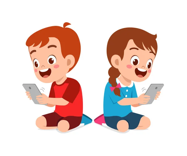 Little Kid Get Addicted Use Smartphone — Vector de stock