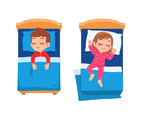 Little Kid Sleep Bed Room Feel Comfortable — Stock Vector