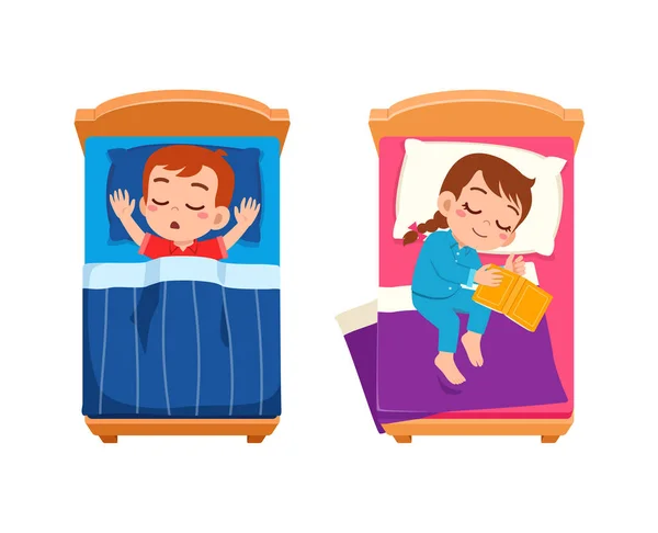 Μικρό Παιδί Κοιμάται Στο Δωμάτιο Κρεβάτι Και Αισθάνονται Άνετα — Διανυσματικό Αρχείο