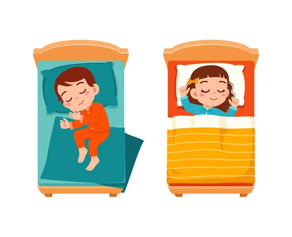 Little Kid Sleep Bed Room Feel Comfortable — Stock Vector