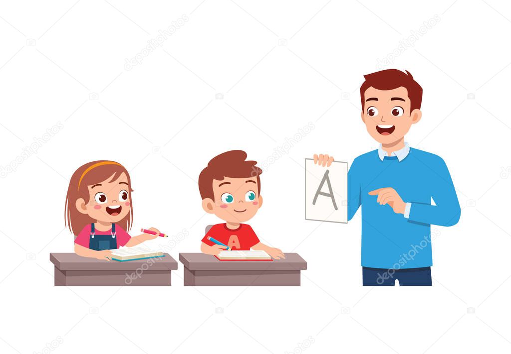 young teacher explain to student about letter