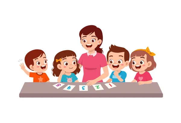 Little Kid Study Math Class Teacher —  Vetores de Stock