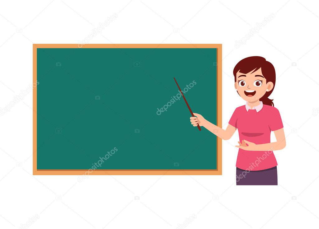 young teacher woman explain in front of class