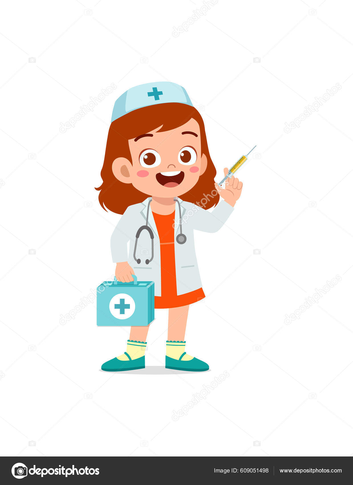 Ni o Vistiendo Traje M dico Jugar Vector de stock por