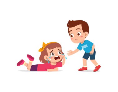 İyi küçük çocuk yere düşen arkadaşına yardım ediyor.