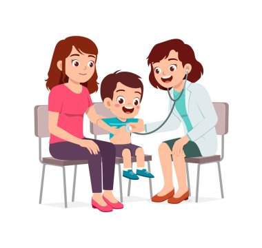 Doktor hastalığı kontrol etmek için küçük çocuğu muayene eder.