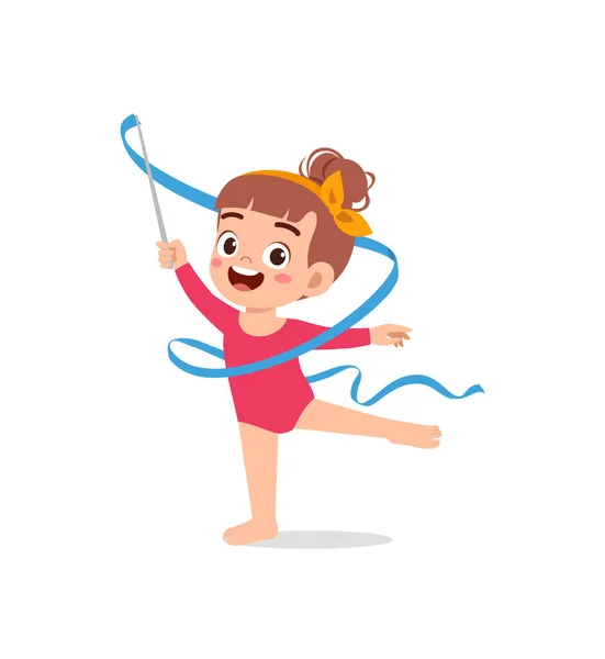 Malé Dítě Tančí Gymnastku Stuhou — Stockový vektor