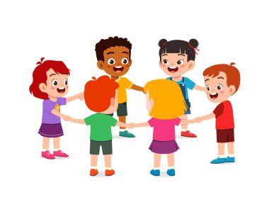 Küçük çocuk el ele tutuşup daire oluşturur.