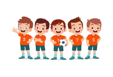Genç futbol takımının portresi birlikte mutlu olur.