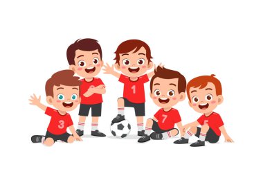 Genç futbol takımının portresi birlikte mutlu olur.