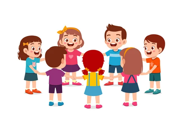 Little Kid Holding Hand Make Circle Formation Together — Stock Vector