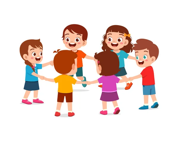 Little Kid Holding Hand Make Circle Formation Together — Stock Vector