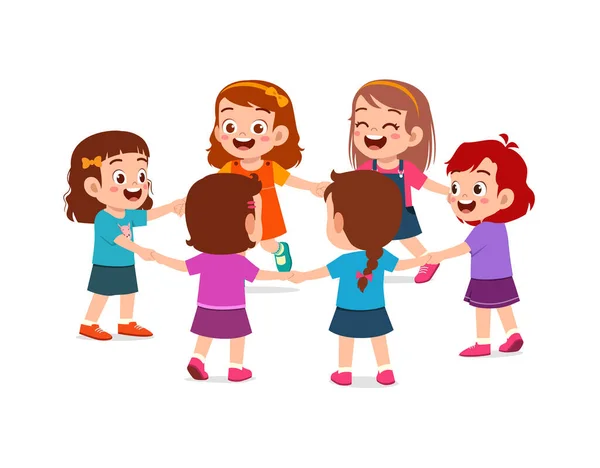 Little Kid Holding Hand Make Circle Formation Together — Stock Vector