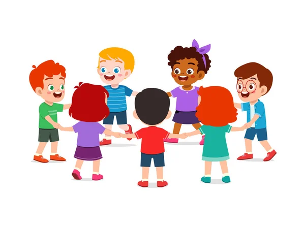 Little Kid Holding Hand Make Circle Formation Together — Stock Vector