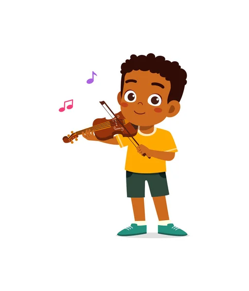 Criança Pequena Tocar Violino Sentir Feliz —  Vetores de Stock
