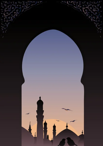 Arabische Fensteransicht islamische Skyline. lizenzfreie Stockvektoren