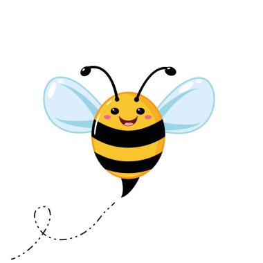 Beyaz arka planda uçan sevimli arı.