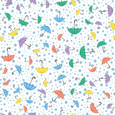 Renkli şemsiyeler, yağmur damlaları, sonbahar havası, desen, tekstil