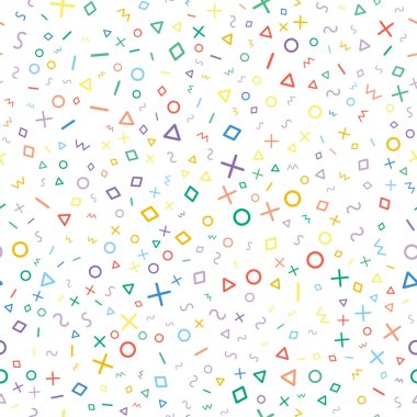 Beyaz arkaplanda çok renkli semboller, desen