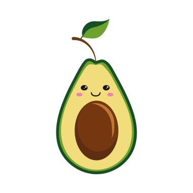 Tatlı avokado, beyaz arka planda komik meyve, izole edilmiş, çizgi film.