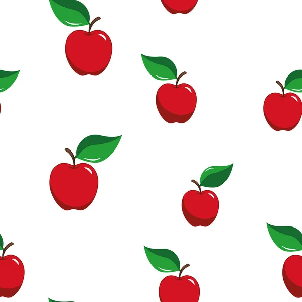 Rode Appels Met Groene Bladeren Een Witte Achtergrond Patroon — Stockfoto