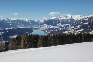 Kış manzarası millstatt Gölü çevresinde