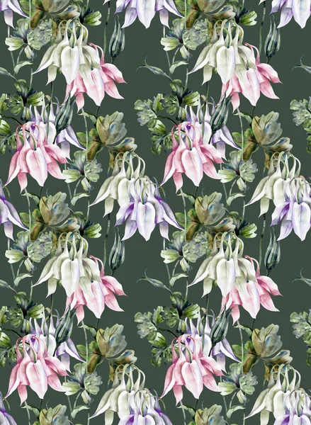 Aquilegia Seamless Pattern — Stock Photo, Image