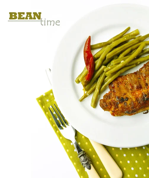 Bife torrado e feijão — Fotografia de Stock