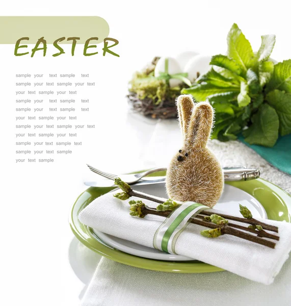 Table setting with Easter bunny — Stock Photo, Image