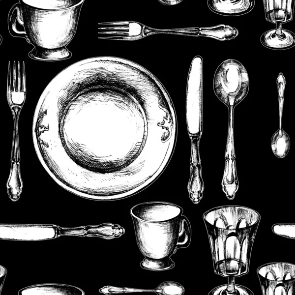 Dishes Set Seamless Pattern — Stock Photo, Image