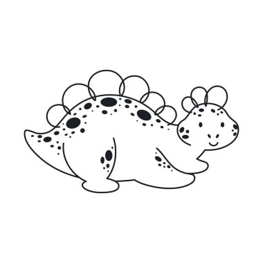 Taslak çizim tarzında sevimli bir dinozor. Çocuk kartları için komik bir karikatür, bebek partisi, tişört, doğum günü davetiyesi, ev içi. Bohem çocuksu vektör illüstrasyonu.