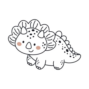 Taslak çizim tarzında sevimli bir dinozor. Çocuk kartları için komik bir karikatür, bebek partisi, tişört, doğum günü davetiyesi, ev içi. Bohem çocuksu vektör illüstrasyonu.