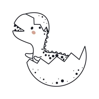 Taslak çizim tarzında sevimli bir dinozor. Çocuk kartları için komik bir karikatür, bebek partisi, tişört, doğum günü davetiyesi, ev içi. Bohem çocuksu vektör illüstrasyonu.
