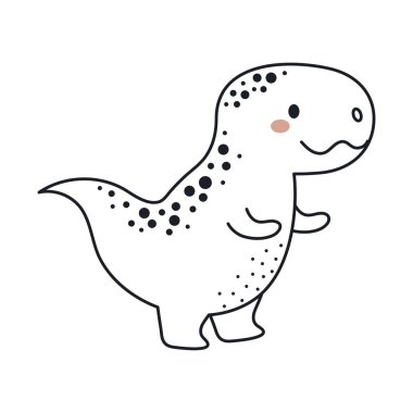 Taslak çizim tarzında sevimli bir dinozor. Çocuk kartları için komik bir karikatür, bebek partisi, tişört, doğum günü davetiyesi, ev içi. Bohem çocuksu vektör illüstrasyonu.