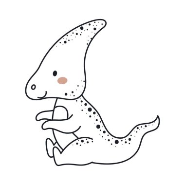 Taslak çizim tarzında sevimli bir dinozor. Çocuk kartları için komik bir karikatür, bebek partisi, tişört, doğum günü davetiyesi, ev içi. Bohem çocuksu vektör illüstrasyonu.