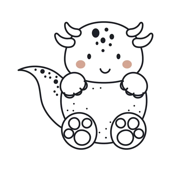 Cute Dinozaur Zarysie Stylu Szkic Zabawna Kreskówka Dino Dla Dzieci — Wektor stockowy