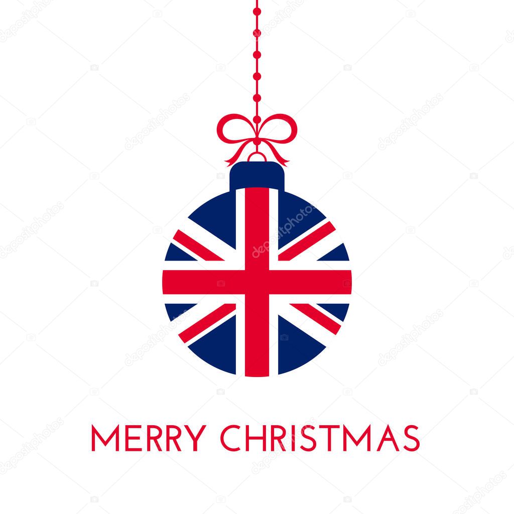 Merry Christmas and new year ball with United Kingdom of Great Britain flag. British Flag Christmas Ornament. Vector stock illustration